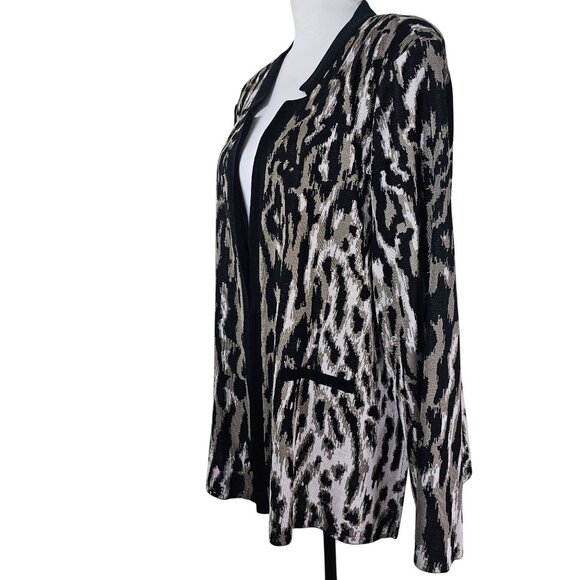Ming Wang Animal Print‎ Cardigan Jacket Sz 1X Relaxed Fit Long Sleeve Side Slit - Picture 2 of 13